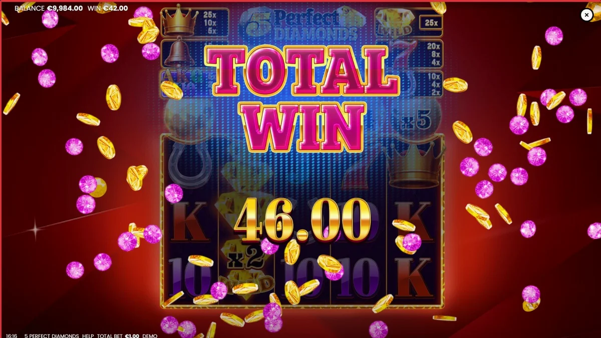 Tampilan antarmuka mobile slot 5 Perfect Diamonds dengan grafis permata yang berkilau